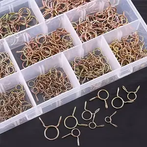 130pcs Assorted Metal Spring Clips and Clamps - Size 5-14mm, Ideal for Fuel Lines, Hose, Water Pipes & Air Tubing, No Battery Needed, Assortment Kit for Various Applications, Hose Clamping Solution|Versatile Clamping Solution|Metallic Finish