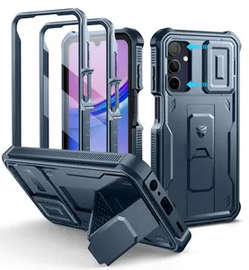 Dexnor for Samsung Galaxy A15-5G Phone Case, [2 Front Frame] [Bulit-in Slide Camera Cover & Kickstand] Heavy Duty Military Grade Protection Shockproof Case with Screen Protector