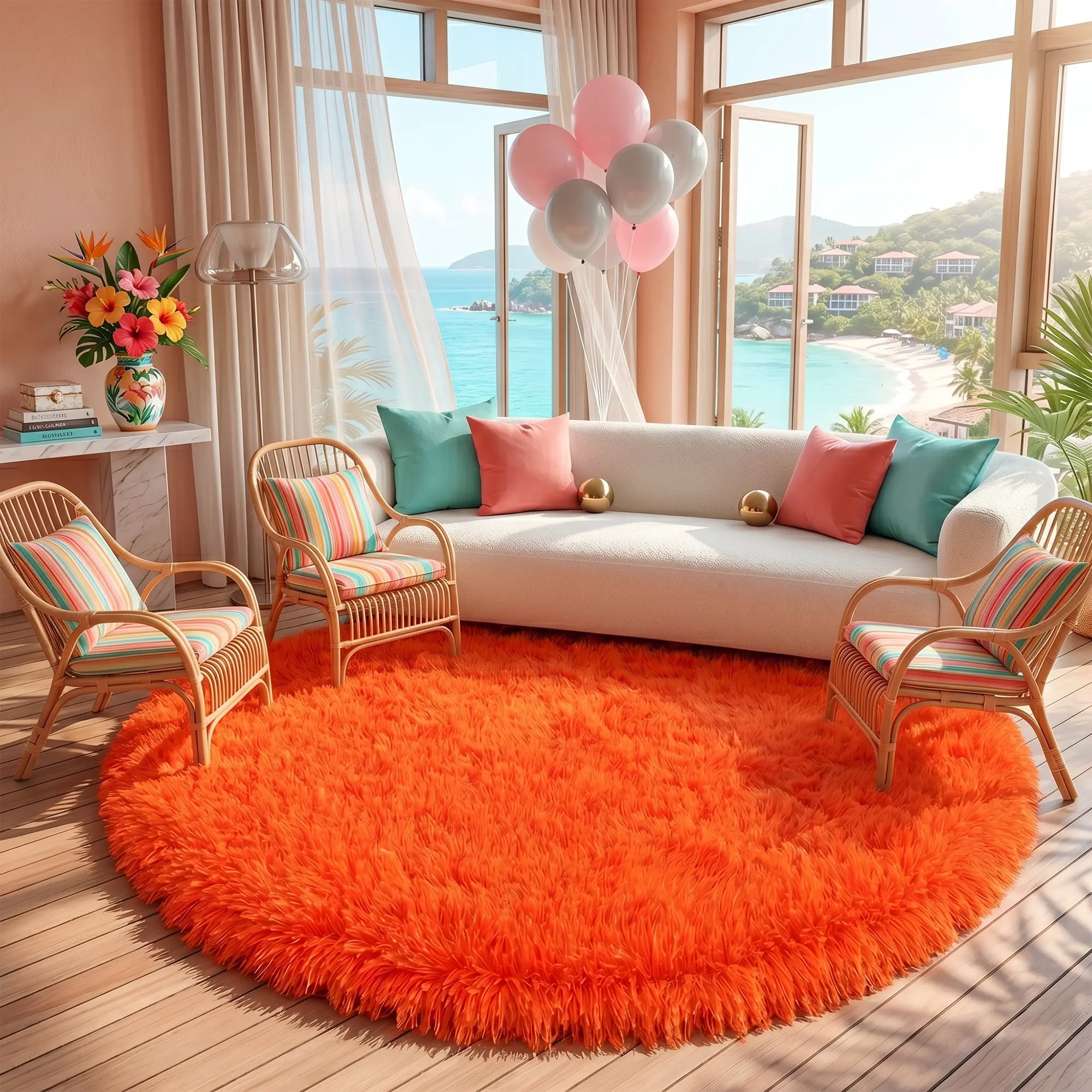 BOOPBEEP Round Plush Soft Fluffy Rug - Modern Minimalist Indoor Rugs for Living Room, Rugs For Bedroom, Game Room, Dorm, Sofa, Home Decor, Carpet For Room Decor, bedroom acesories, Study And Entertainment Area - Creates Cozy Ambiance, fuze rug，Orange  rug
