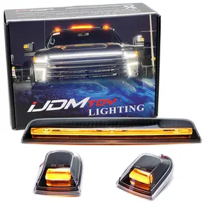 iJDMTOY 3pc Set Black-Out Amber Yellow Full Strip LED Cab Roof Clearance Light Kit For 2020-up Silverado/Sierra 2500 3500, Also Could Universal Fit For Many Other Truck Models