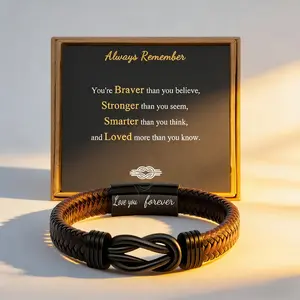 Braided Leather Bracelet with Blessing Card, 1 Set Lettering Love You Forever Gift for Him Her, Birthday, Anniversary, Bracelet Design, Personalized Jewelry