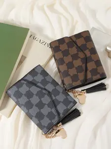 Women's Fashionable Plaid Embossed Wallet, Casual PU Leather Zipper Wallet, Multi Card Slot Wallet, ID Window Wallet, Women's Coin Purse, Zipper Card Holder, Card Id Slots