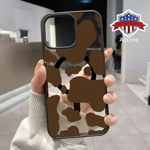 Magnetic Phone Case for iPhone 15 Pro 16 16e 14 Plus 13 12 Mini 11 Promax X XS Max XR XSMax Cow Hide Pattern Acrylic Back TPU Edges Clear Full Protection Ultra Thin Protective Cover for Boy