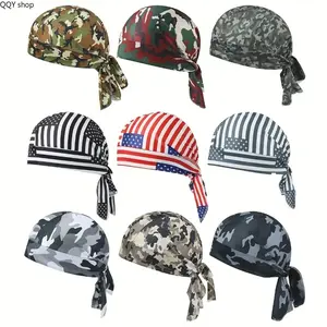 【Summervibes】9Pcs Breathable Cooling Durags, Quick Sweat Wicking Polyester Fitted Head Wraps, American Flag & Camo Pattern Soft Caps, All Season Outdoor Sports Headwear Ideal for Motorcycle Riding, Running and Daily Casual Wear