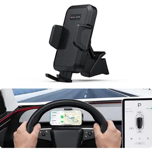 BASENOR Phone Mount for 2025 2026 Tesla Model Y Juniper/Model 3 Highland, Dashboard Phone Holder Does Not Block View [No Adhesive][Dual Arms][360° Adjustable] Tesla Accessories Fit All Smartphone