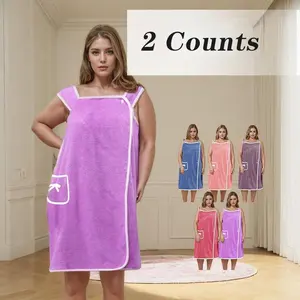Women's Plus Size Wearable Bath Towel Dress, 2 Counts/set Water Absorbent Comfortable Bathrobe with Pocket, Bathrobe for Home, Bathroom, Hotel and Swimming Spa