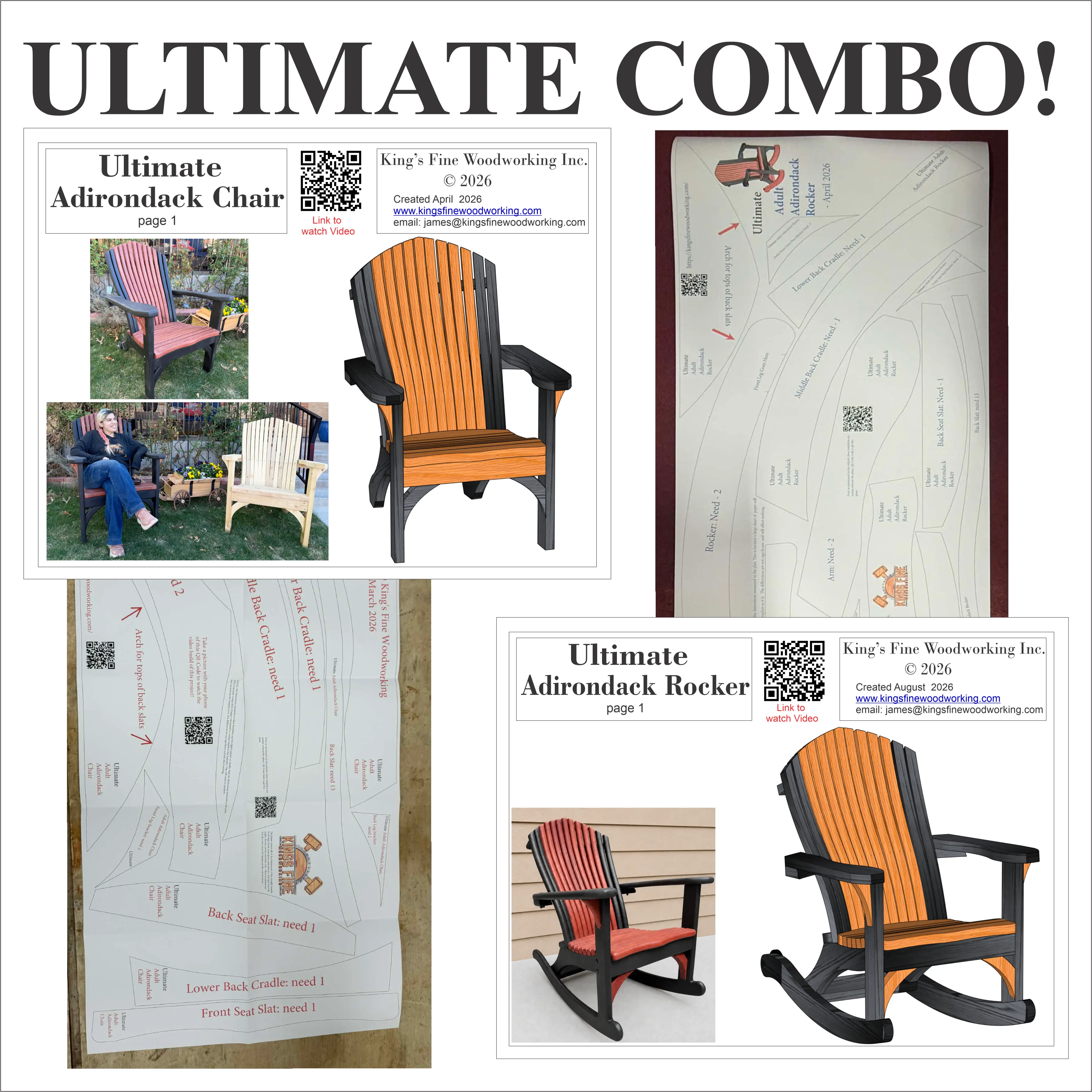 Ultimate Combo Adirondack Package Ultimate Chair and Ultimate Rocker w/ paper templates for both