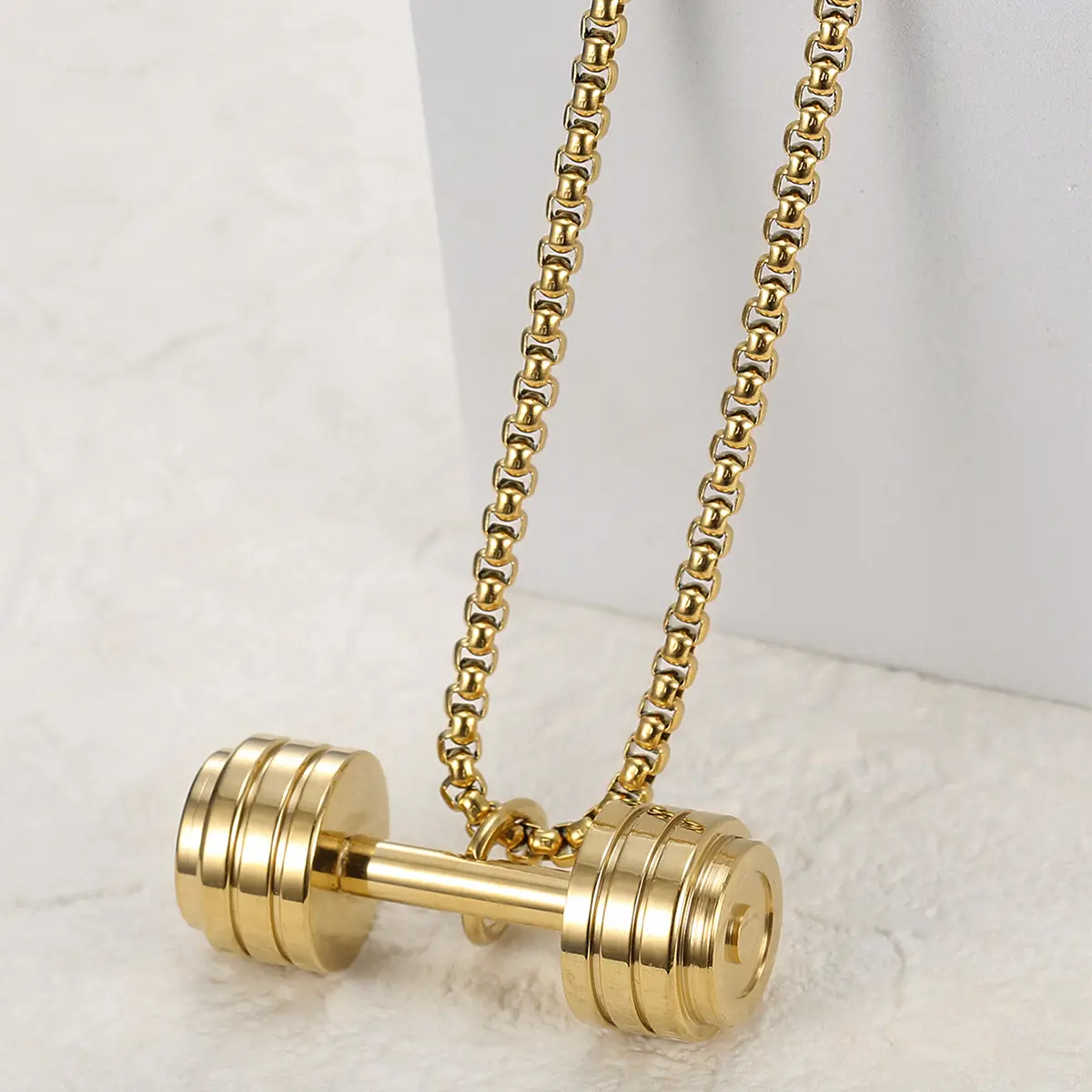 Male Stainless Steel Dumbbell Pendant Necklace - Hip Hop Cuban Chain & Link, Casual Metal Coating Fitness Sweater Chain, Fashion Cool Accessories, Cuban Link Chain