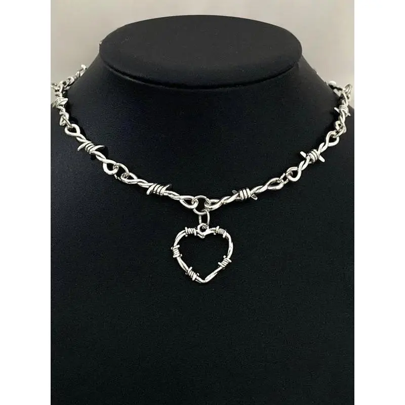Gothic Punk Chain Link Necklace with Heart & Cross Pendants, Zinc Alloy Fashion Jewelry for Party Wear, Handmade Jewelry Gifts, Fashion Jewelry Party