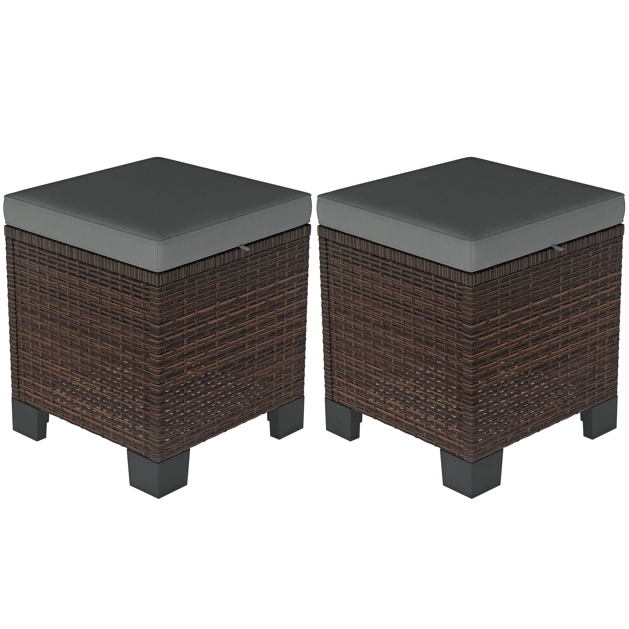 Outsunny 2-Piece Modern Home Outdoor Ottomans - Weather-Resistant Handwoven Look Wicker Weave PE Rattan Patio Porch Furniture, 3-in-1 DEHP-Free Footstool Stool with Removable Cushions for Backyard