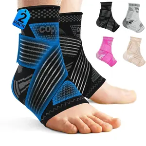 DRNAIETY 2 Pack Copper Ankle Brace for Men & Women - Adjustable Ankle Compression Sleeve, Compression Support for Plantar Fasciitis, Achilles Tendonitis, Foot Pain, Swelling - Everyday Use(Black,L)