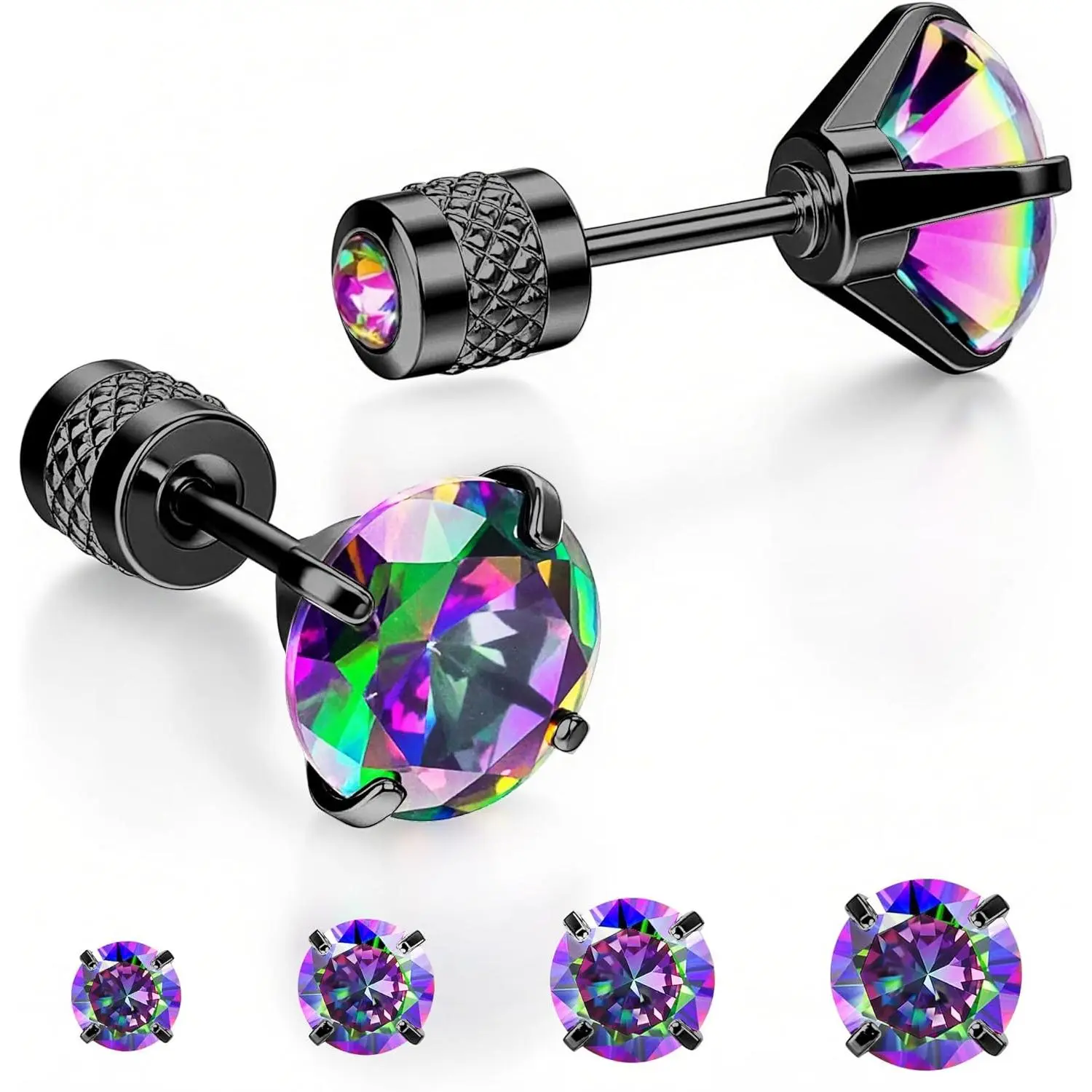 Cartilage Earrings for Women Men, 1 Pairs Titanium Stud for Women   Black 20G  & Screw  with Cubic Zirconia  6 7 mm
