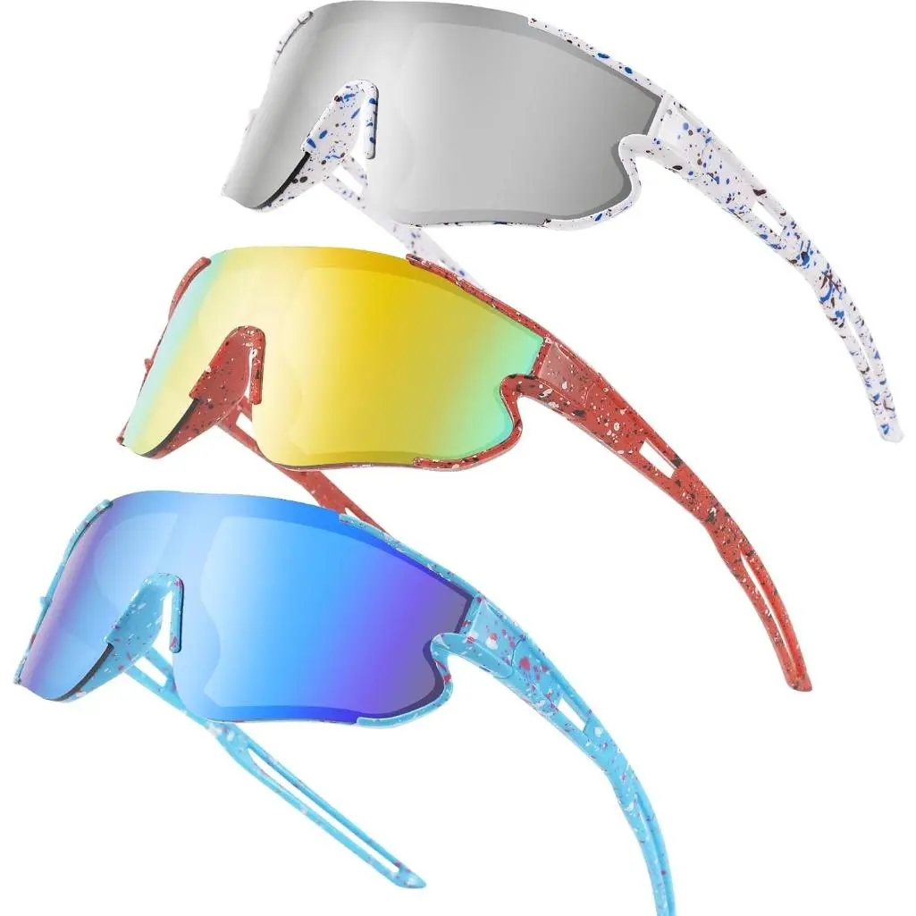 Kids 3-Pack UV400 Sports Sunglasses - Biking Sunglasses for 4-12 Boys & Girls, Ideal for Baseball, Cycling