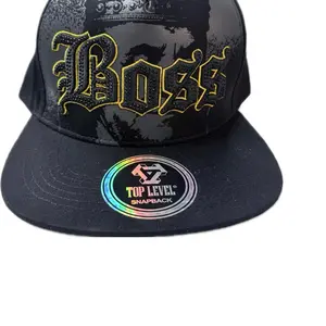 Top Level Snapback Boss Cap - Black with Gold Embroidery and Rainbow Logo