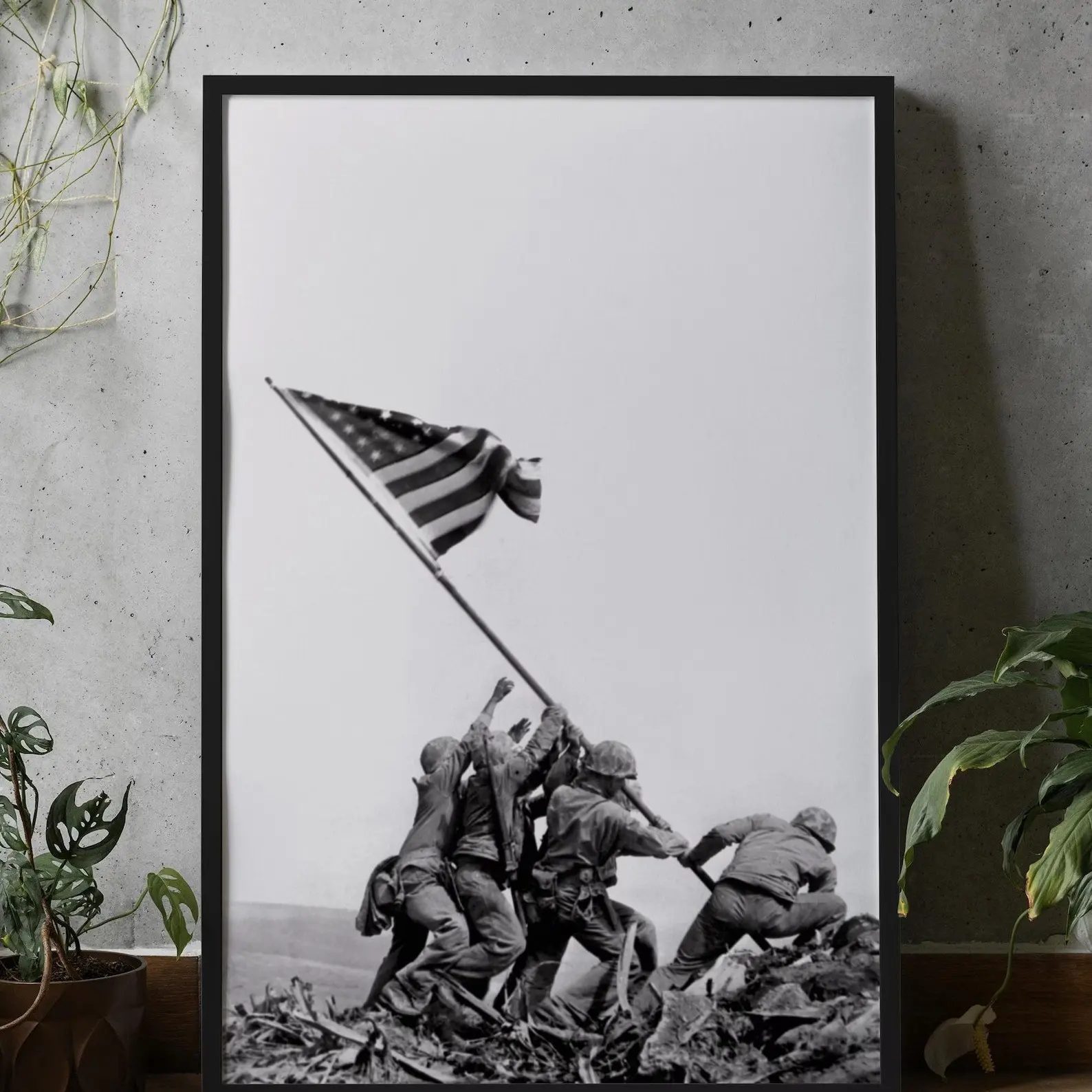 "NO FRAME" Iwo Jima Flag Raising Poster, USMC Marine Corps WWII Memorial Wall Art, Vintage Black and White Military, Patriotic Veteran Gift