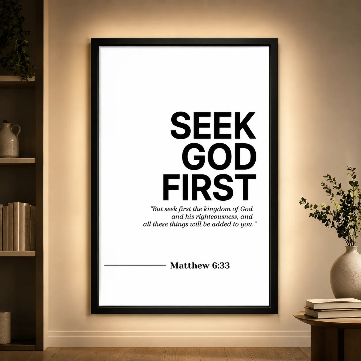 Inspirational Matthew 6:33 Seek God First Bible Verse Artistic Print, Waterproof Christian Paintings, Box-Included House Decor for Kitchen & Room Decoration (Home Supplies, Posters & Prints) Canvas Wall Art, Jesus Decor, Gift for Christians