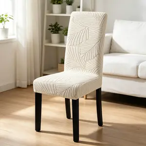 FULOON Stretchy Jacquard Chair Slipcover, Soft Washable Chair Protector with Embossed Leaf Pattern for Dining Chairs