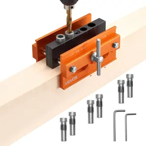 VEVOR Doweling Jig Kit, Self Centering Dowel Drill Jig for Straight Holes, Aluminum Alloy Woodworking Tools with 6 Drill Guide Bushings, Adjustable Width, for Wood Working, Drilling and Marking