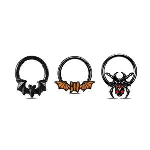 HERVAY 16G 10MM Wacky Halloween Pumpkin Bat Spider Design Septum Ring For Hypoallergenic Labret Cartilage Helix, Daith, Tragus, Rook, Lobe Studs Body Piercing Jewelry septum jewelry