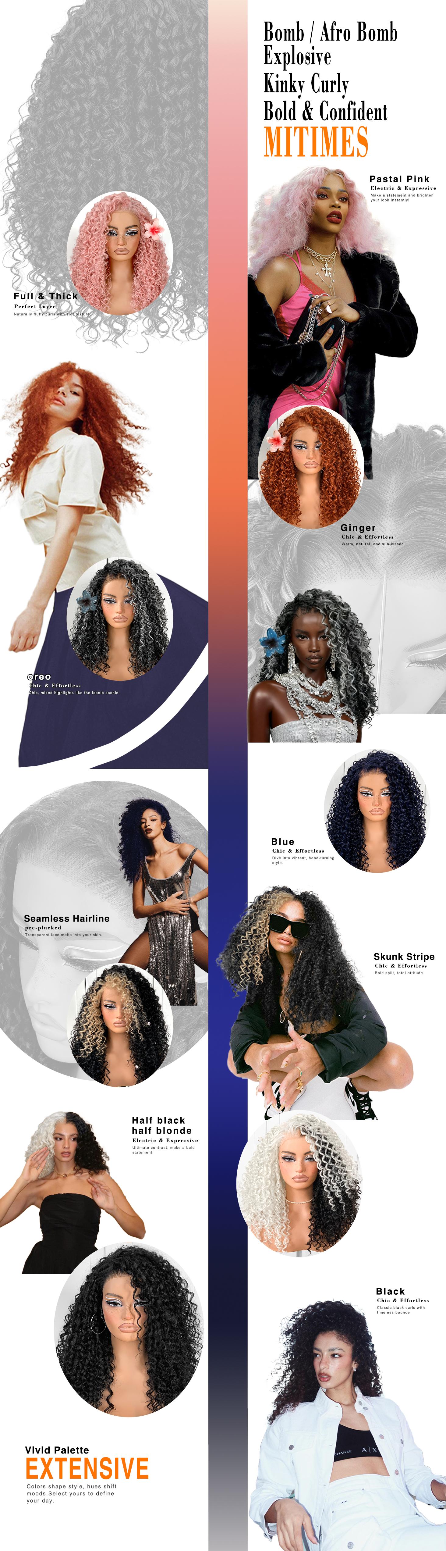 Dark Blue Wear And Go Glueless Wig Pre-Plucked Synthetic HD Lace Frontal Wig 13x6 Afro Wig Kinky Curly With Layer