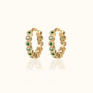 Emerald Green CZ Bezel Set Bead Hoop Earrings