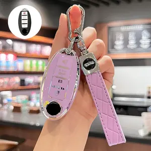 Car Key Case with Braided Rope, Soft TPU Car Key Protector, Keychain Protective Cover for Nissan Altima Sentra Maxima Rogue Armada Pathfinder Infiniti, Car Key Accessory, Car Key Holder