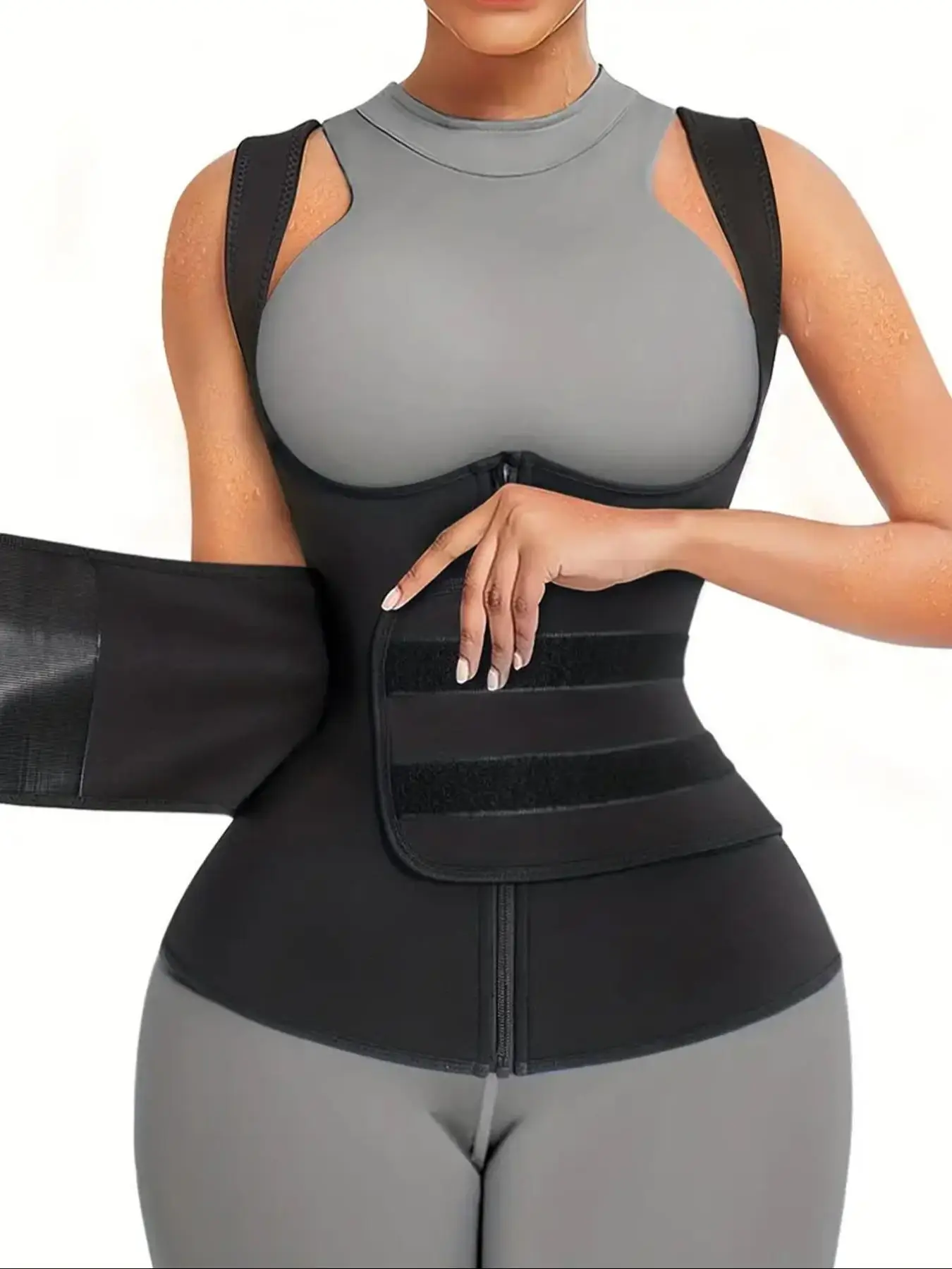 Women's Solid Zipper Sauna Top, Tummy Control Body Shapewear, Compression Clothing for Sports & Outdoor, Sauna Tops for Women, Gym Clothes