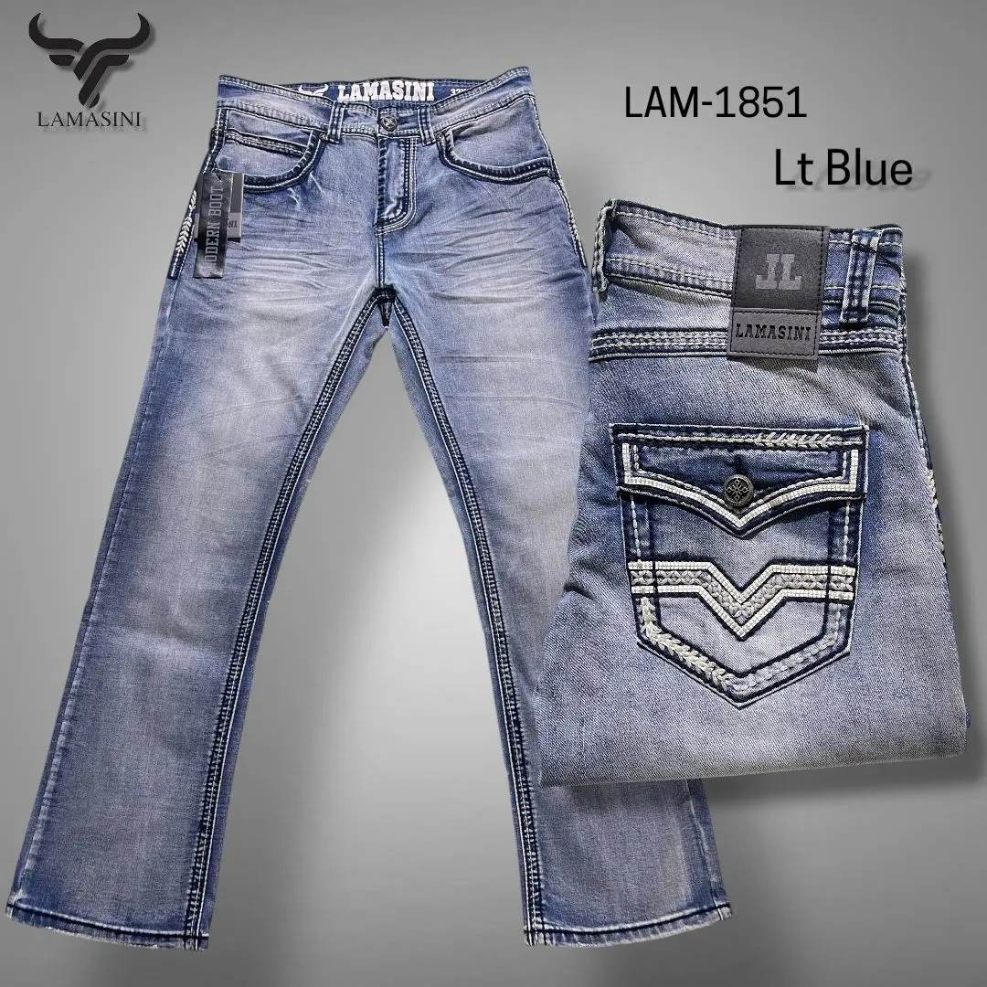 Men's Modern Boot Denim Jeans Embroidered Pockets LAM-1851