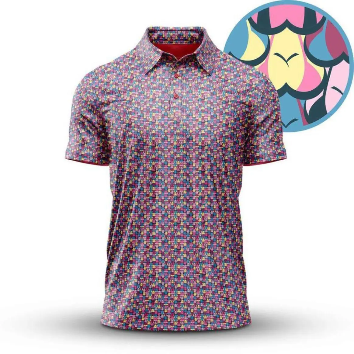 Bogey Bros Shagadelic Polo Shirt, Retro 3D Overprint Men’s Golf Polo Apparel