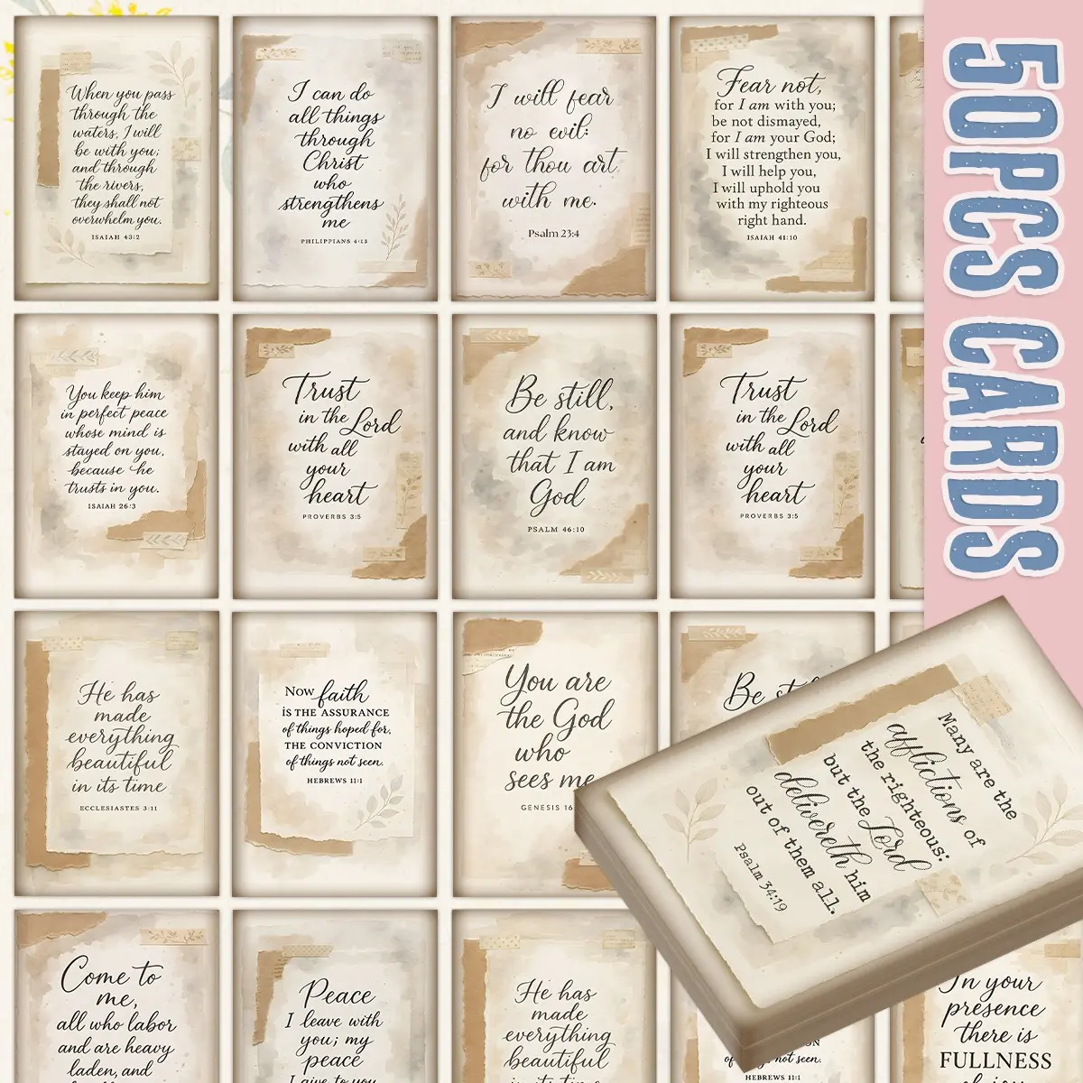 50 Vintage Design Bible Verse Inspirational Cards, Christian Scripture Learning Cards, Daily Devotional Gifts, Daily Encouragement, Motivational Quotes, Memorize Bible Passages, Spiritual Growth, Positive Message Card