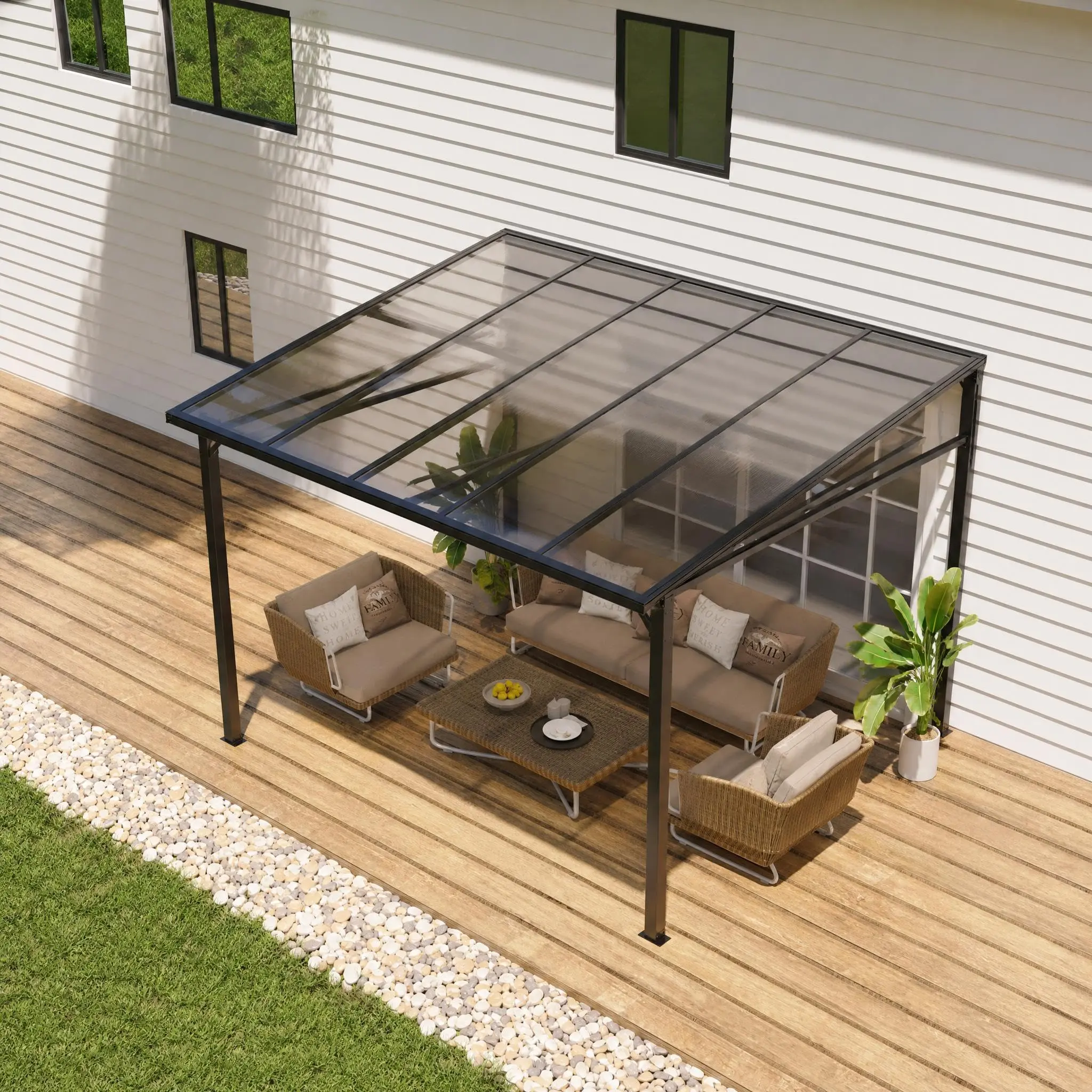 GAOMON 10x10 ft Outdoor Lean to Gazebo, Wall Mounted Patio Hardtop Gazebo Pergola with Polycarbonate Roof, Upgraded Alloy Steel Frame for Patio, Garden, Lawn, Deck