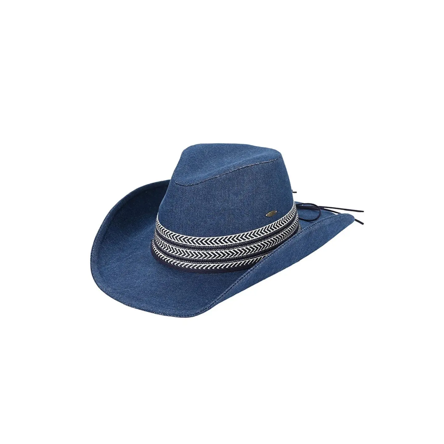 C.C Women's Denim Cowboy Hat With Geometric Trim Bands