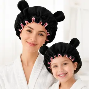 Cute Double Ear Satin Bonnet for Mom and Kid, Soft Adjustable Hair Sleep Cap, Parent‑Child Matching Night Hat for Hair Care  Soft,Comfortable,Bear Ears,Sleep,Hat