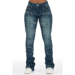 Vicky Dark Wash Rhinestone Super Stacked Jean