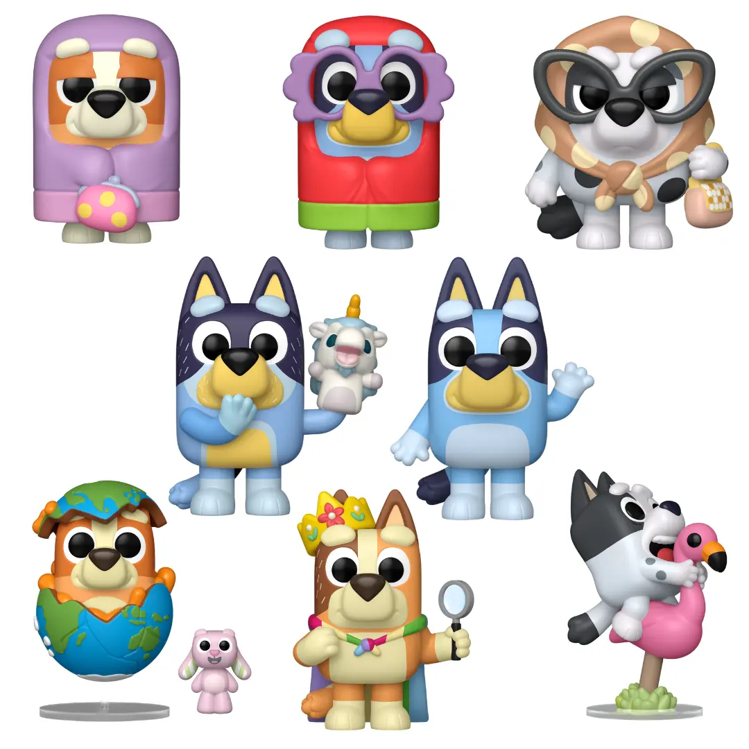 Funko Pop! Bluey (Bluey, Rita, Gladys, Janet, Bandit, Bingo with Floppy Bunny, Muffin Flamingo Queen) Vinyl Figures