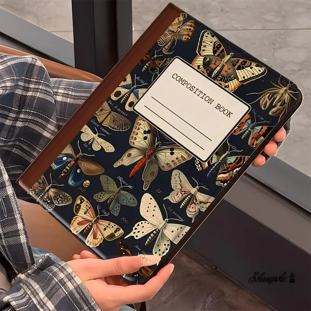 Vintage Butterfly Composition Book iPad Case Botanical Insect Art Protective Cove iPad Book-Style Case tablet cover for iPad Pro 2022 2021, Full Protection and Pen Slot for Office and School Use, Gift for Family and Friends, Ipad Tablet Accessories