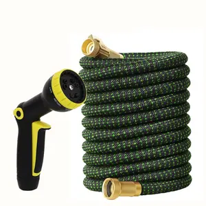 Extendable Garden Hose with High Pressure Multi-Purpose Nozzle, Rubber & Polyester, Us 3/4 Connectors, Outdoor Use, Expandable Water Hose