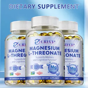 GREVIP bottled 120 L-Threonate Magnesium Dietary Soft Capsules, 500 mg, high content and high absorption, supports brain and memory health, suitable for both men and women.