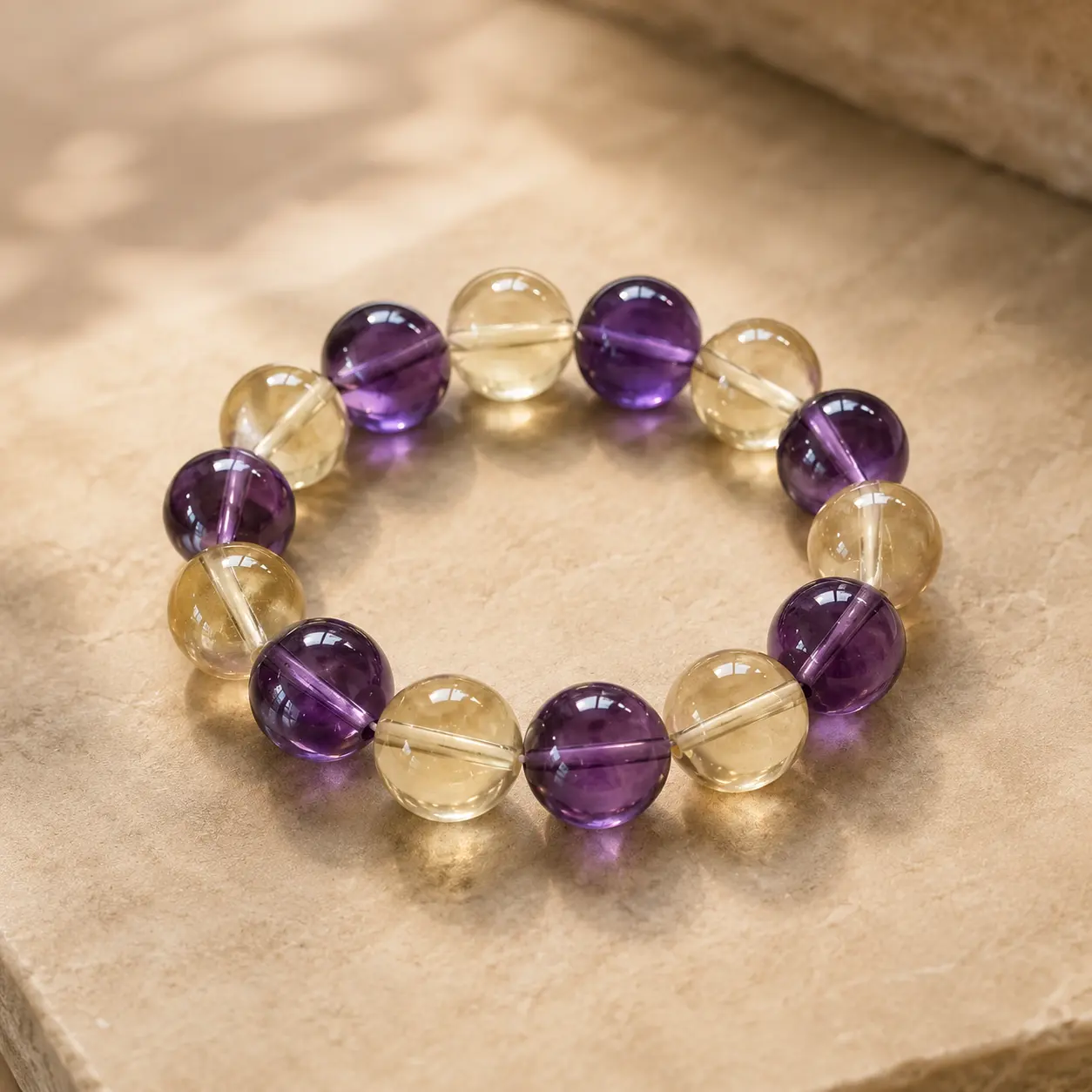 Wudang Inspired Amethyst Citrine Crystal Bracelet, Blessed Bracelet for Health, Love, Wealth, Career, Protection, Confidence, Calm Energy, Inner Balance, Positive Intention, Good Luck, Daily Wear Spiritual Jewelry Gift