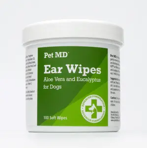 Pet MD Dog Ear Cleaning Wipes - Otic Cleanser for Dogs to Stop Ear Itching - Aloe and Eucalyptus - 100 ct