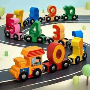 Digital Train Flight, digital morning train, wooden toy to educate children aged 1-3 years, develops intellectual coordination.