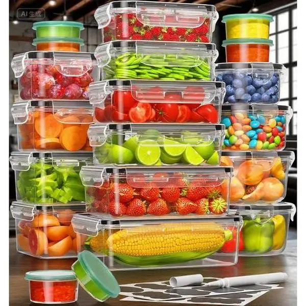BPA-Free Plastic Food Containers Set with Lids - 40-Piece Kitchen Storage Solution for Meal Prep - Leak-Proof Airtight Containers for Organization - Includes Labels & Marker - Reusable Dishwasher-Safe Containers