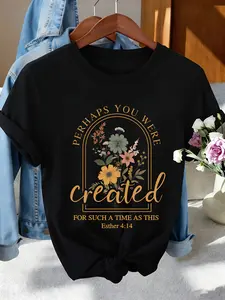Women'S Retro Christian T-Shirt- Floral Print God Made Me Awesome& Ephesians 2:10 Bible Verse, Light Beige Round Neck Short Sleeve Casual Top, Washable Religious Inspiration Clothing, Exclusive Spiritual Women