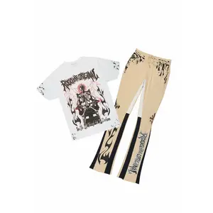 Deathrow 2.0 White/Beige T-Shirt/Stacked Flare Pant Set