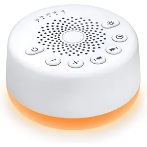 Sonic sleep aid device with white noise, featuring 25 soothing sounds and a night light, with memory function, 32 levels of volume adjustment, and 5 sleep timer modes, can be powered by AC or USB, used for sleep relaxation (white)