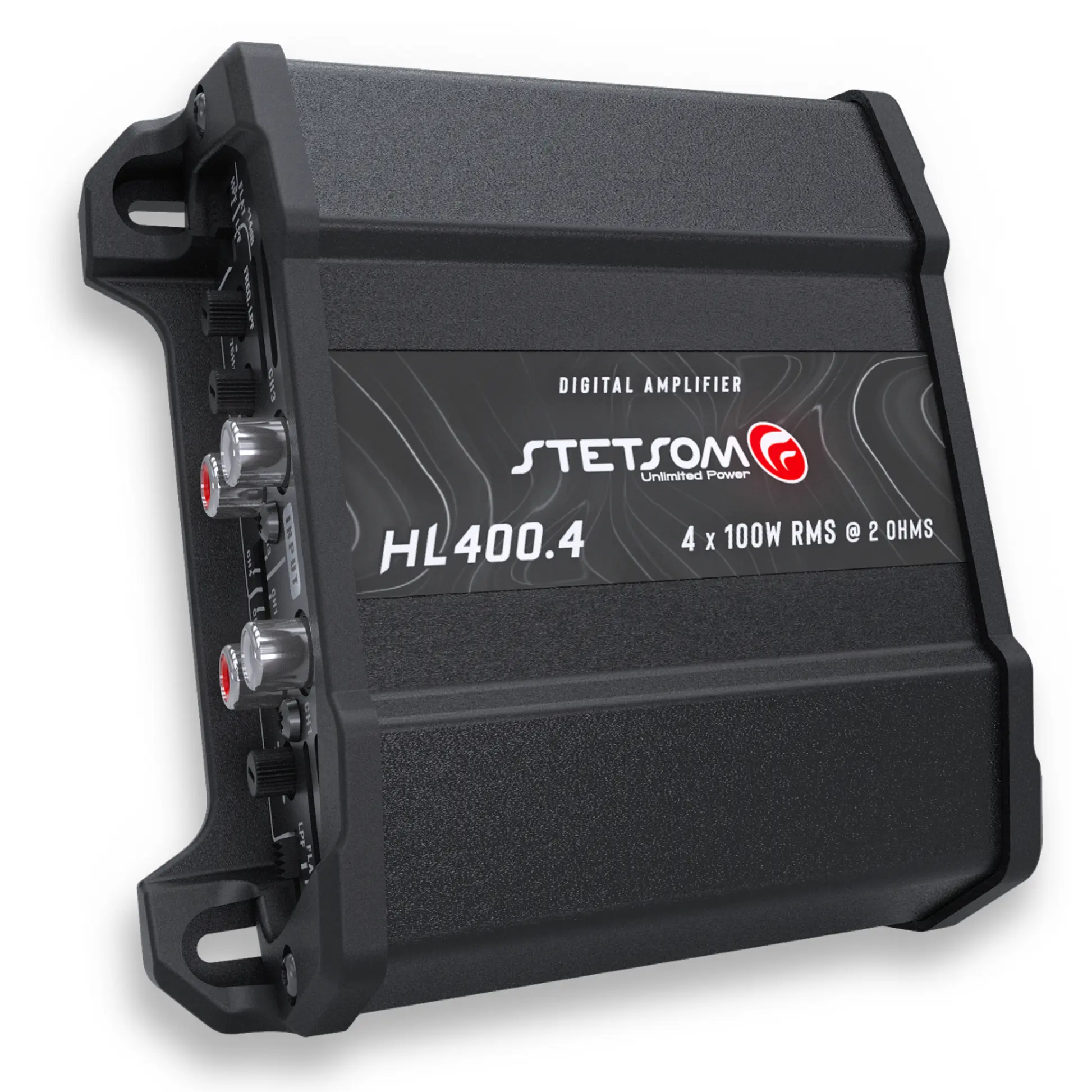 Stetsom HL 400.4 Class D 4-Channel 400W Car Audio Amplifier - ABS Insulated, RCA Input, High Line Input, Variable Crossover, Compact Box, Auto Systems Compatible, Bridge Mode, Bass Amplifiers Support, Four-Channel Power Amplifiers