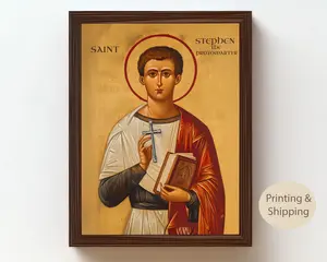 Saint Stephen the Protomartyr Icon,  Catholic Christian Wall Art, First Martyr of the Church Decor Glossy