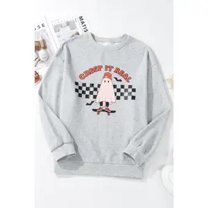 Light Grey Creep It Real Ghost Print Plus Size Sweatshirt