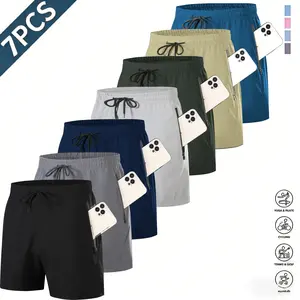 Men’s Active Quick-Dry Athletic Shorts, 7 Zippered Pockets, Drawstring Waist, Curved Hem, Practical Essential Workout Style for Fitness & Running, Adjustable Elastic Waistband for Close Fit, Side Large Pockets for Phone Storage summervibes,