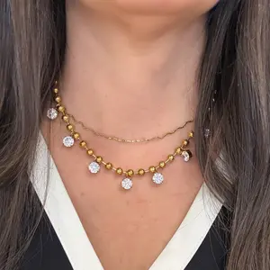 Beaded CZ Drop Necklace Water Resistant